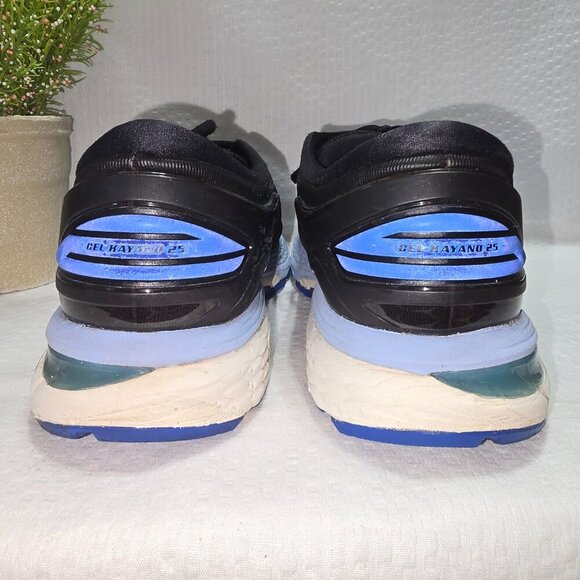 WOMENS ASICS GEL-KAYANO 25 RUNNING SHOES FLYTE FOAM BLACK BLUE SIZE 7.5 EUC - Picture 10 of 11